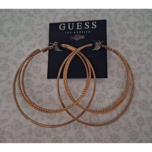 NWT Guess Los Angeles Gold-Tone Textured & Smooth Hoop Earrings